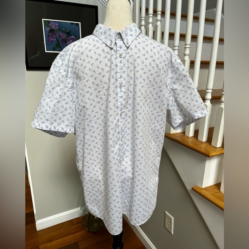 JOE Joseph Abboud Men’s XL White Short-Sleeve Paisley Print Shirt Slim Fit